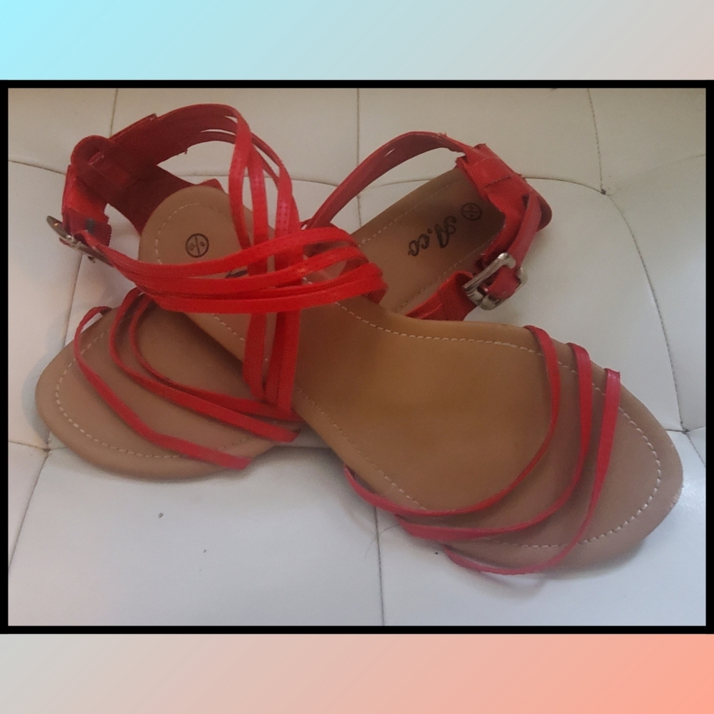 Red strappy flat sandals